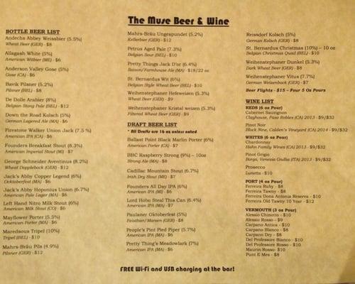 Beer & Wine menu as of 12/13/2015