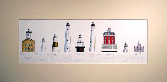 Lighthouses of Connecticut Lighthouse Art by Robert Kline