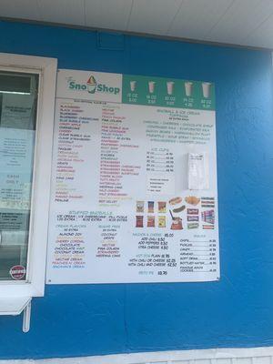 Menu with prices