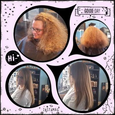 Before and  After a anti frizz treatment!  Hair done by  Lindsey King