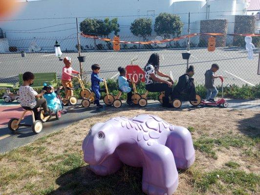 Teacher Branch riding bikes with students