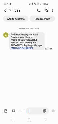 Free Med Slurpee all of July w/app!