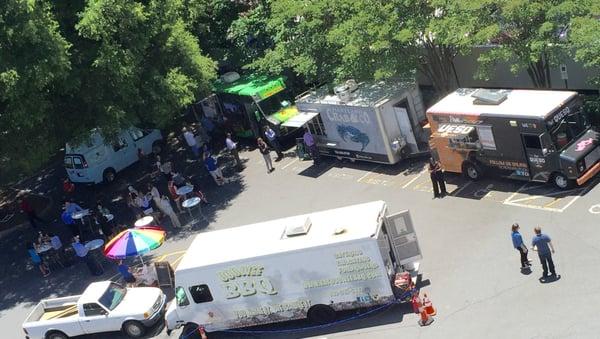 All the high-top tables are under the trees so you can enjoy your lunch in the shade!