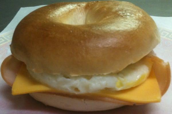 Turkey, egg, and cheese bagel