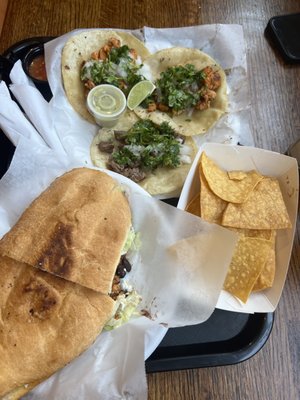 Chicken torta, and tacos