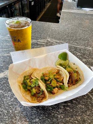 Chicken, carnitas, and barbacoa street tacos