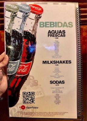 Menu bebidas