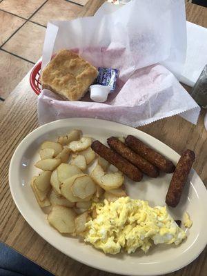 Eggs, potatoes, Sausage & a Biscuit