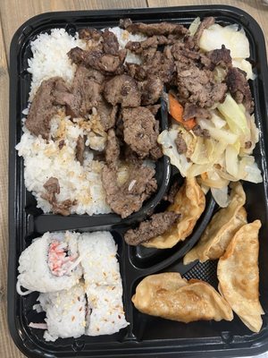 Beef Bento, opted no spring rolls. Didn't opt to not have avocado in my California roll! :(