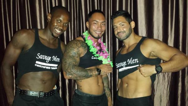 A few of the Savage Male strippers greeting the bachelorette parties and birthday girls at the entrance of the male strip club.