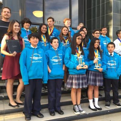 Academic Decathlon team outside of Glendale City Hall after receiving a commendation from the Mayor, March 2015