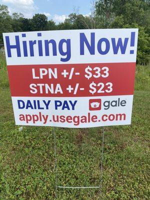 Now hiring yard signs