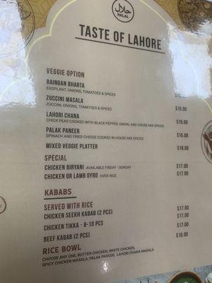 Menu. The paratha looks tasty!