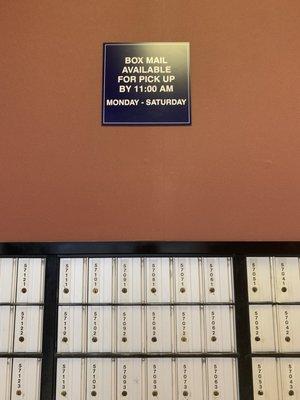 PO Box Box-Mail Pick Up Hours