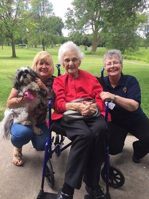 One of our favorite clients with her caregivers Larysa and Barb!