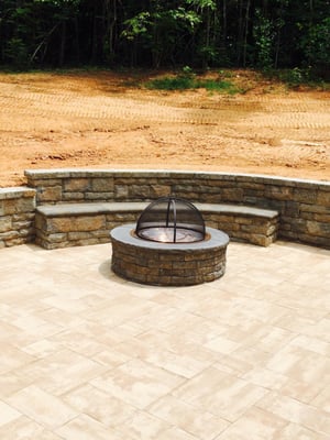 Techo Bloc Quary Stone Wall Block and  Valenecia Fire pit