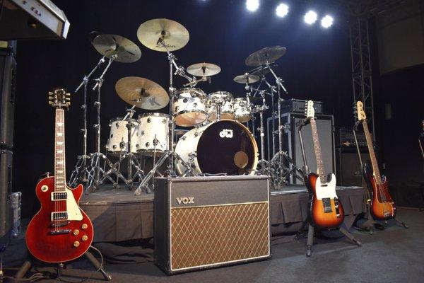 ATX Backline's Vox AC30, Gibson, Telecaster, Aguilar Bass Rig, and DW Drum set all for rent!