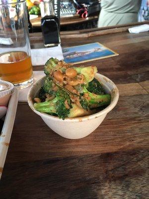 Broccoli with peanut sauce (mild, medium, or hot). Delicious!!