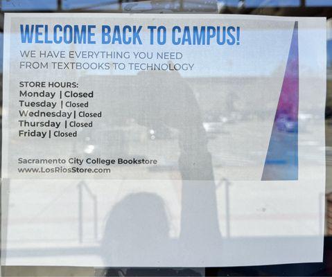 Current Spring 2024 semester bookstore hours = none