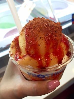 Mango ice with custard (added chamoy ad tajin)