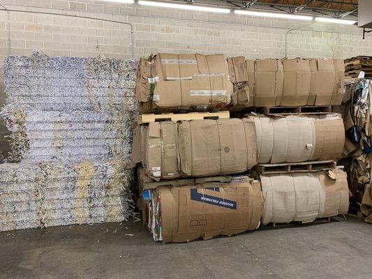 Shredded paper and cardboard bales