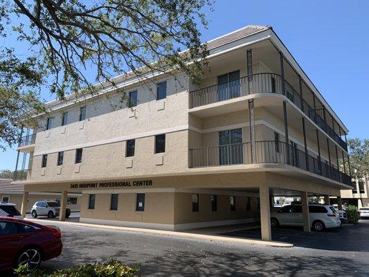 Our office building: North Entrance. We're located behind Blueberries Diner and Rooms 2 Go !