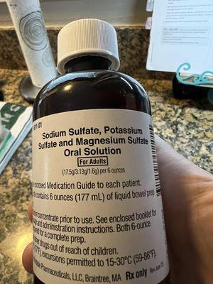 Let the fun begin!  Split dose prep much easier than old school stuff.  Just 6 ounces you mix with water.  Doesn't taste bad.