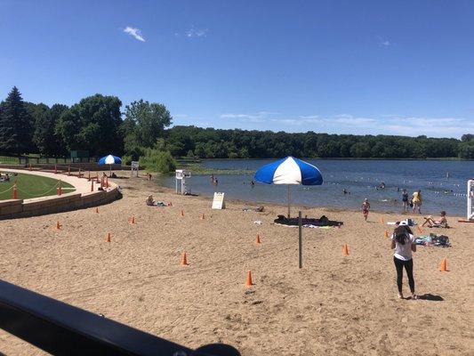 Beach! Cones are to encourage distancing.