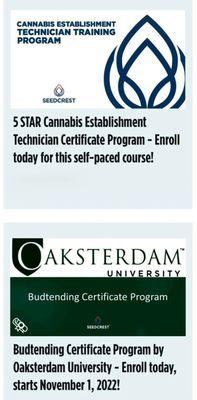 Enroll into the Cannabis Establishment Technician and Budtending Certificate programs at www.seedcrest.io