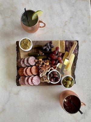 Charcuterie board, moscow mules