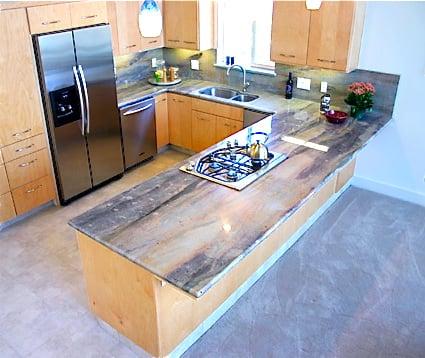 Quartzite kitchen countertops and backsplashes in Fresno