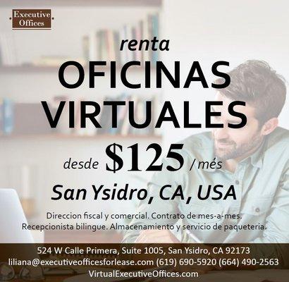 Oficinas virtuales por $125 dólares al mes