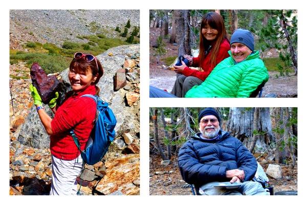 Beloved Muku, always finding rock hearts on trail 
 Beloved Muku and Linda at camp
 Beloved Mark at camp.
 Photos all taken @Virginia Lakes