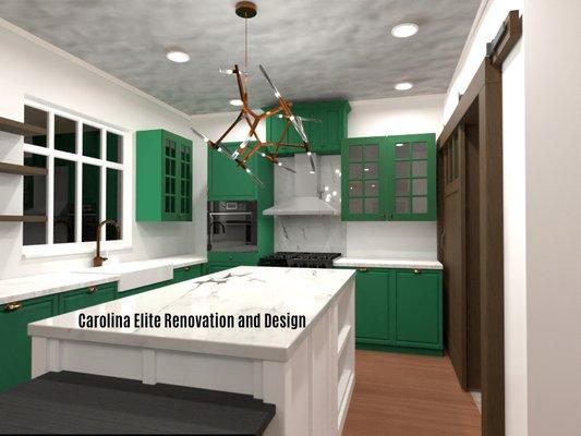 Sunroom to L-Shaped Kitchen with Island. Custom 3D Design- Augusta, Ga