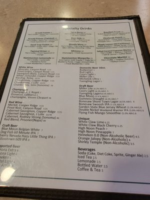 Drink menu. Good selection.