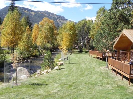 Front of cabins on the river.