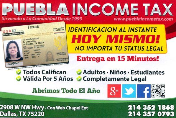 mas infomacion  llame a Puebla Income Tax