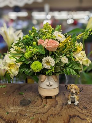 The custom made arrangement for my friend who lost her elderly pup this morning.