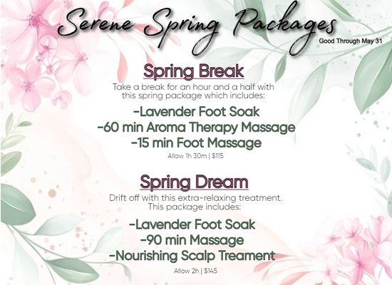 Spring Spa Packages, if you're looking for extra relaxation.