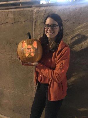 Winner of the pumpkin carving competition at Friendship Hospital for Animals! AVO logo!