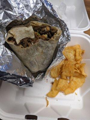 Short rib burrito and chips