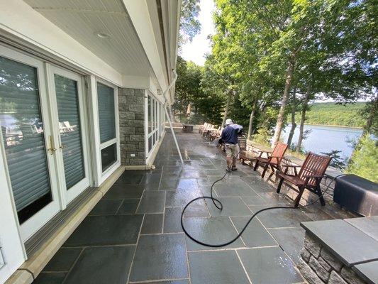 Power washing blue stone