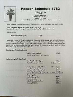 Passover Schedule