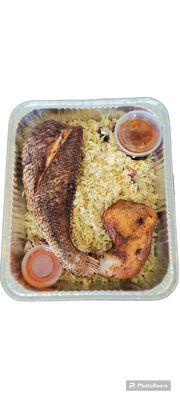 Dry Rice Fried Fish and Grilled chicken