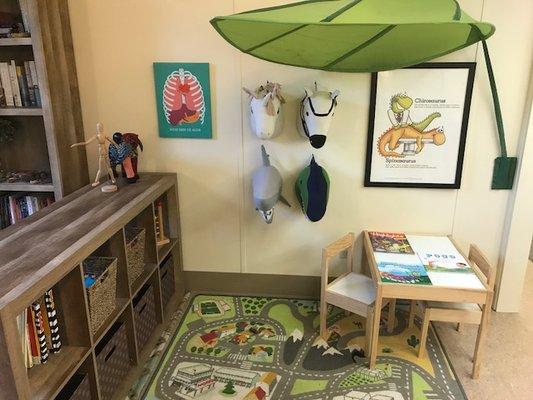 our office is kid friendly! here is our youth area, complete with toys, educational books, and endless fun!