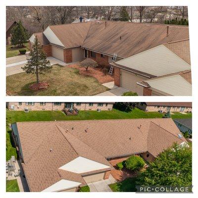 Top pic is before we applied our product.  Bottom pic is about 2 months later.  Sealed the granules and killed the algae and mold