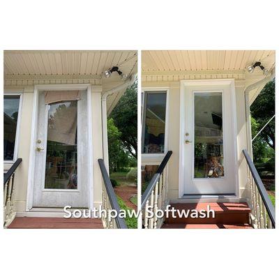 Southpaw Softwash low pressure cleaning on exterior door