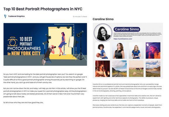 Thrilled to have made the Top 10 Best Portrait Photographer List! Caroline Sinno // NYC Photography // Portraits // Headshots