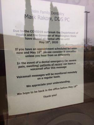 Dentist offices closed.