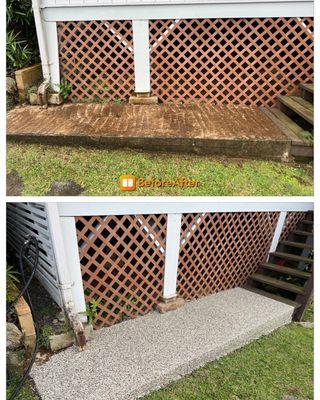 Before and after epoxy coating on a heavily damaged walkway